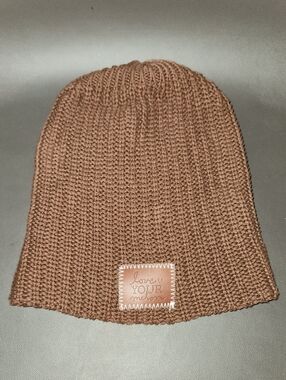 Love Your Melon Brown Knit Beanie with Leather Logo Patch